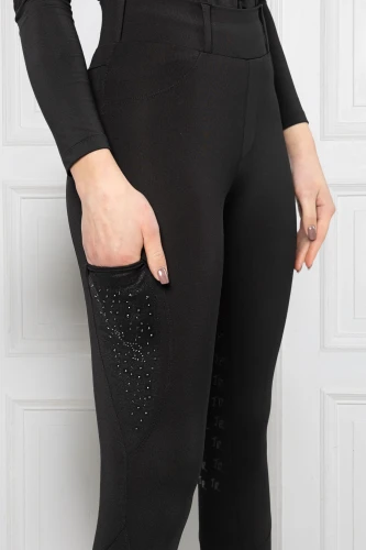 Reitleggings Marta Diamond Gloss Schwarz mit Kristallen