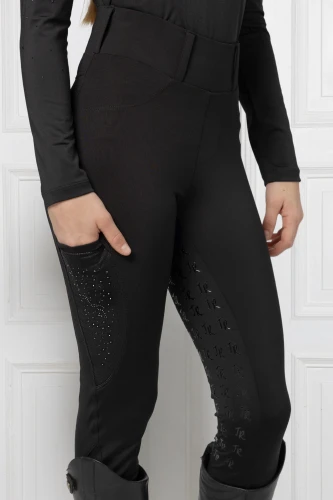 Reitleggings Marta Diamond Gloss Schwarz mit Kristallen KIDS